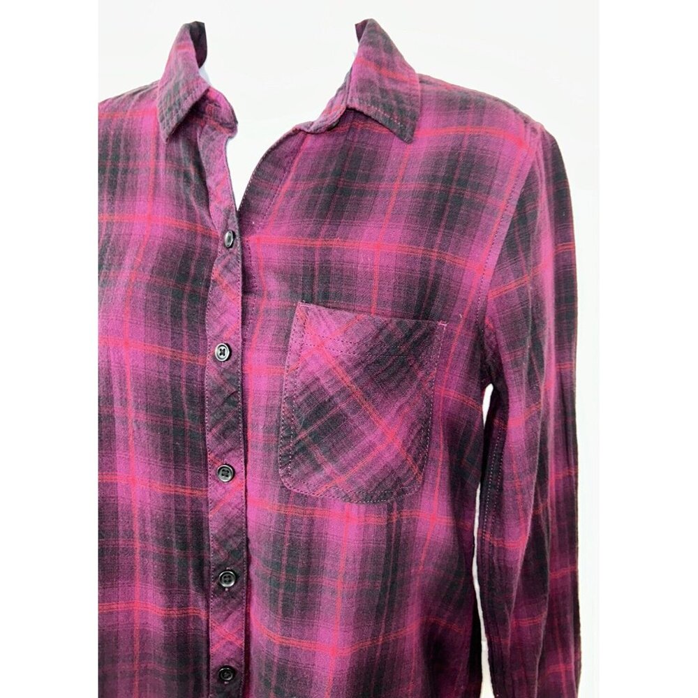 BeachLunchLounge Sz SMALL Double Cloth Shirt Plaid Pocket 100% Cotton EUC